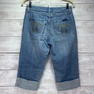 Seven7 Premium Light Wash Mid Rise Cropped Cuffed‎ Denim Capris Size 4
